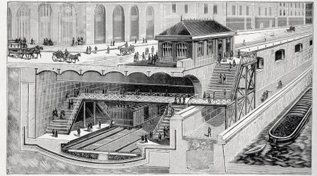 Coupe de la station Saint Michel à Paris dans "La nature" 1899