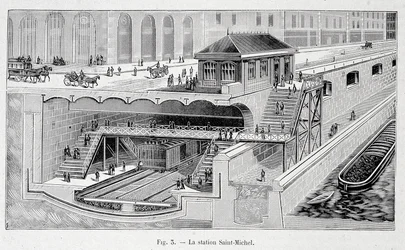 Coupe de la station de métro St Michel à Paris dans "La nature" 1899