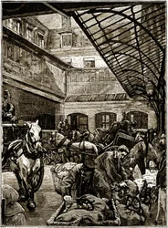 Cour de transbordement des sacs postaux à l