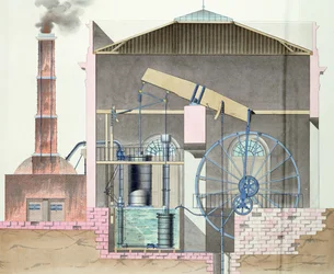 Coupe transversale de la machine à vapeur de Watts