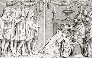Couronnement de Sigismond comme empereur du Saint-Empire romain germanique par le pape Eugène IV en 1433, tiré de «L