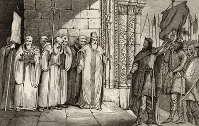Dagobert (603-39) abaissant la bannière à Saint-Denis, de 