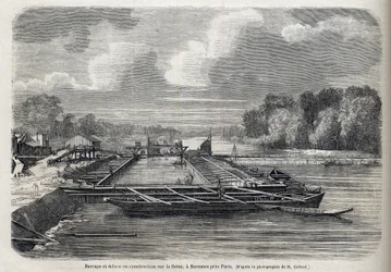 Barrage éclaté sur la Seine à Suresnes en 1866 - Gravure - Le Monde Illustré 1866