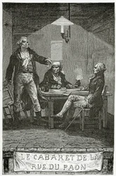 Danton, Marat, Robespierre - illustration de Quatre-Vingt-Treize, 19e siècle (gravure en noir et blanc)