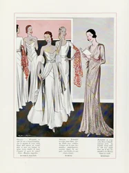 Design pour robes de soirée par Depouy-Magnin, Worth et Redfern, lithographie en couleur