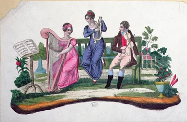 Conception pour un éventail représentant un concert en plein air, vers 1830