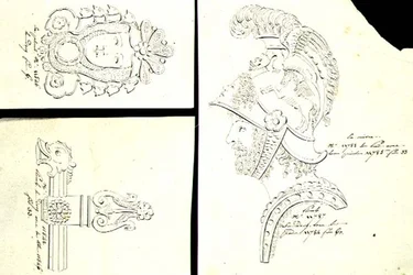 Dessins pour montures de meubles en bronze doré, vers 1825