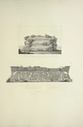 Masse détachée de la pyramide de Cholula et monument de Xochicalco, illustration tirée de 