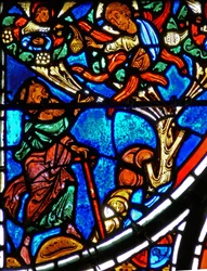 (détail) la parabole du Bon Samaritain : Dieu apparaît à Moïse dans un buisson ardent