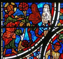 (détail) la parabole du Bon Samaritain : Dieu confronte Adam et Ève