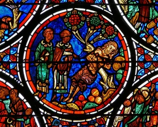 (détail) la parabole du Bon Samaritain : le prêtre et Lévi passent
