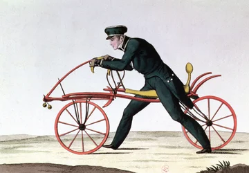 Draisienne, ancêtre de la bicyclette, inventée en 1816 par le baron Karl von Drais (1785-1851), 1820