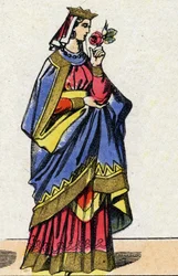 Dynastie des Capétiens : Portrait de Berthe de Hollande ou Berthe de Frise (1058-1093) Reine de France, épouse de Philippe Ier de France (1052-1108). Imagerie d