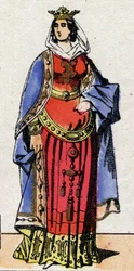 Dynastie des Carolingiens : Portrait de Bertrade ou Berthe de Laon dite Berthe au Grand Pied (720-783) Reine des Francs épouse de Pépin le Bref (715-768). Imagerie d