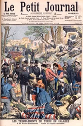 Tremblement de terre en Calabre, Italie. Le roi Victor Emmanuel III visitant les régions dévastées. Tremblements de terre en Calabre. SM Victor-Emmanuel visite la région dévastée. Illustration pour Le petit Journal, 24 septembre 1905. Victor Emmanuel III d