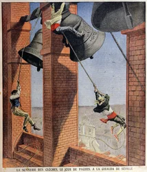 Cloche de Pâques sonnant à la Giralda de Séville, illustration de couverture pour Le Petit Journal, 19 avril 1908