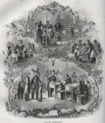 Écoles primaires en France au XIXe siècle - Gravure dans la «Nouvelle Encyclopédie nationale» de Maurice La Charest - 1870