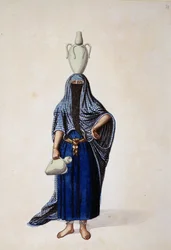 Femme égyptienne portant un pot à eau Ibrik, probablement par Cousinery, période ottomane, troisième quart du 18ème siècle