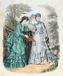 Femmes élégantes dans un jardin, de La Mode Illustrée, 1871