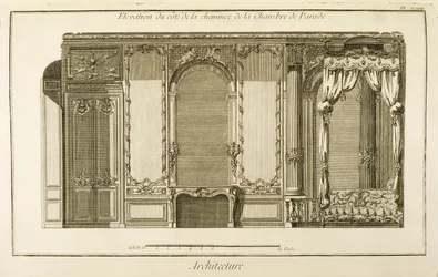 Élévation de la section de la cheminée de la Chambre de Parade, dans l