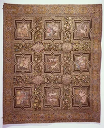 Tapis de table brodé avec des scènes bibliques, c.1600 (laine et soie sur toile de lin)