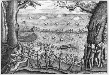 Gravure de 1738 dans « Les aventures de Claude Lebeau » (Sr c Le Beau) 1738.