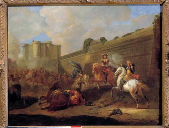 Épisode de la Fronde en 1648-1652 : combat de deux cavaliers, faubourg Saint Antoine sous les murs de la Bastille
