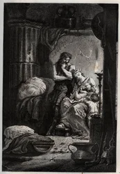 Éponine et son mari Julius Sabinus (mort en 78 après J.-C.) vivant clandestinement dans une grotte pour échapper à l