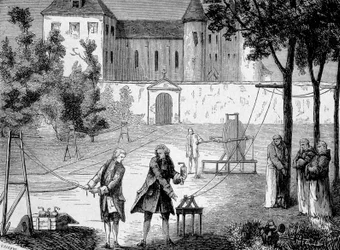 Expérience réalisée en 1746 par Lemonnier dans le couvent des Chartreux pour apprécier la vitesse de l