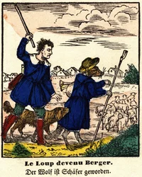 Fables de La Fontaine : le loup devenu berger. Image d