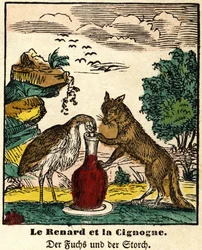 Fables de La Fontaine : le renard et la cigogne. Image d