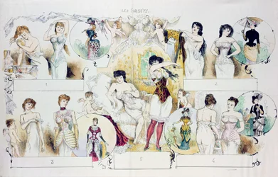 Planche de mode pour La Vie Parisienne représentant des corsets, c.1870