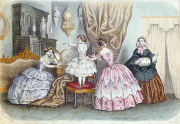 Planche de mode, de La Mode Illustrée, vers 1860
