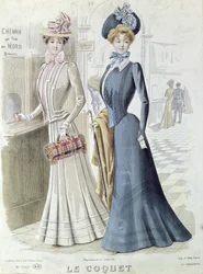 Dames élégantes au guichet de la Gare du Nord à Paris, vers 1900