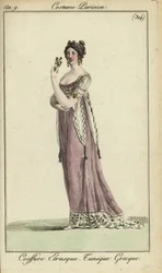 Femme à la mode avec coiffure étrusque, tunique de style grec