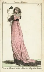 Femme à la mode en voile de dentelle, robe en mousseline damassée