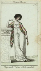 Femme à la mode appuyée sur une cheminée