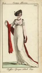 Femme à la mode ou Merveilleuse avec coiffure grecque ancienne