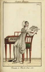Femme à la mode jouant du clavecin