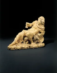 Figure de Bacchus allongé avec un verre de vin, vers 1770