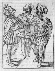 Joueurs de flûte et de clairon au 16e siècle. Dans « Le magasin pittoresque » 1836