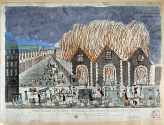 Foire de la Foire Saint Germain à Paris, la nuit du 16 au 17 mars 1762 - gravure