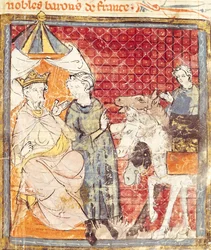 Fol.133r Roland faisant ses adieux à Charlemagne (742-814), Grandes Chroniques de France, 1375-79
