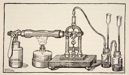Miroir tournant de Foucault pour la mesure de la vitesse de la lumière, copie par Boris Mestchersky, illustration de Histoire de la Nation Française, Sciences, Volumes I & II, par Gabriel Hanotaux
