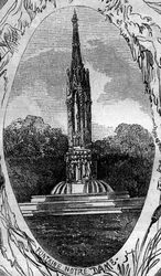 Fontaine de Paris : vue de la Fontaine de la Vierge (Fontaine Notre-Dame) (vers 1845). Gravure dans « Le Monde Illustré » n°254 du 22 février