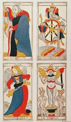 Quatre cartes de tarot représentant L