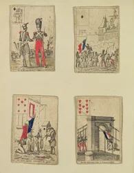 Quatre cartes à jouer commémorant les héros de juillet 1830, 1831