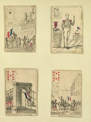 Quatre cartes à jouer commémorant les héros de juillet 1830, 1831