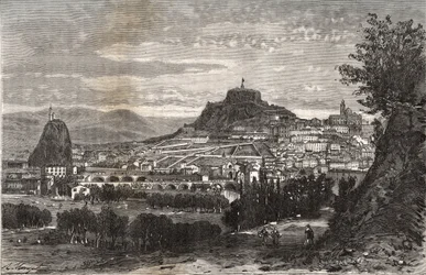 France, Auvergne, Haute-Loire (43), Le Puy-en-Velay - gravure dans "La France illustrée : géographie, histoire, administration statistique" par V.A. Malte-Brun. 1884
