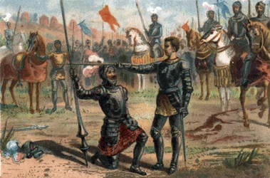 François Ier de France demandant à être adoubé par le chevalier Bayard après la victoire à la bataille de Marignan, Italie
